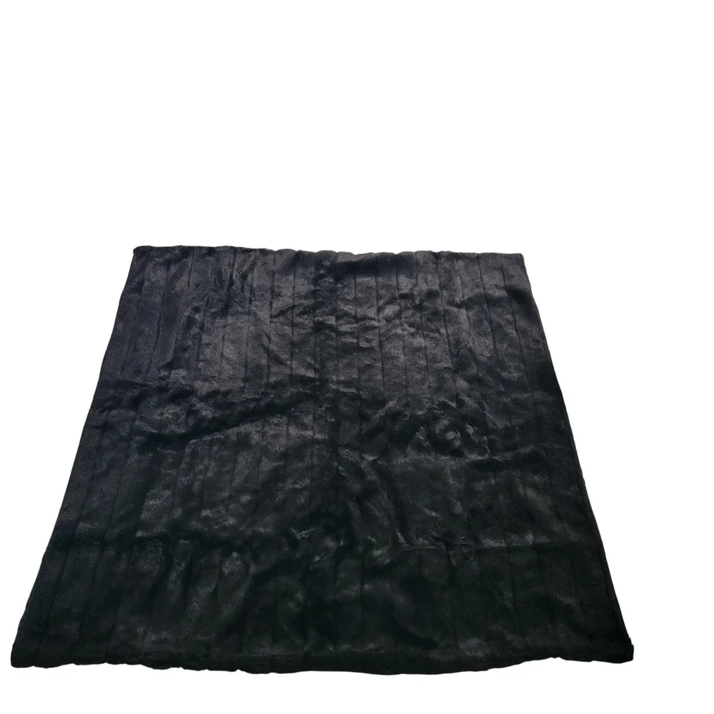 Vtg Monterey Mills Mon Ami Lap Throw Blanket Black Faux Fur Ribbed Vintage Style